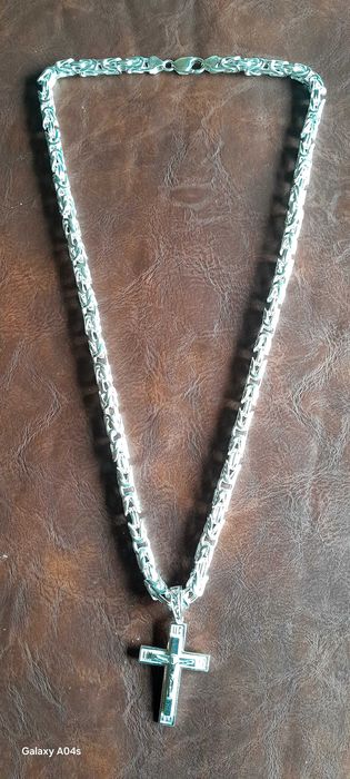 Сребърен Синджир Валцована Кралска плетка със Кръст-105грама.