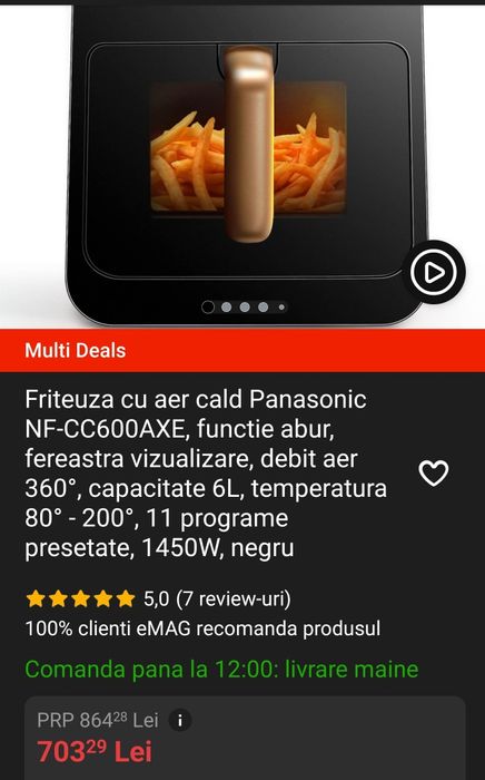 Friteuza air fryer Panasonic cu funcție abur GARANTIE