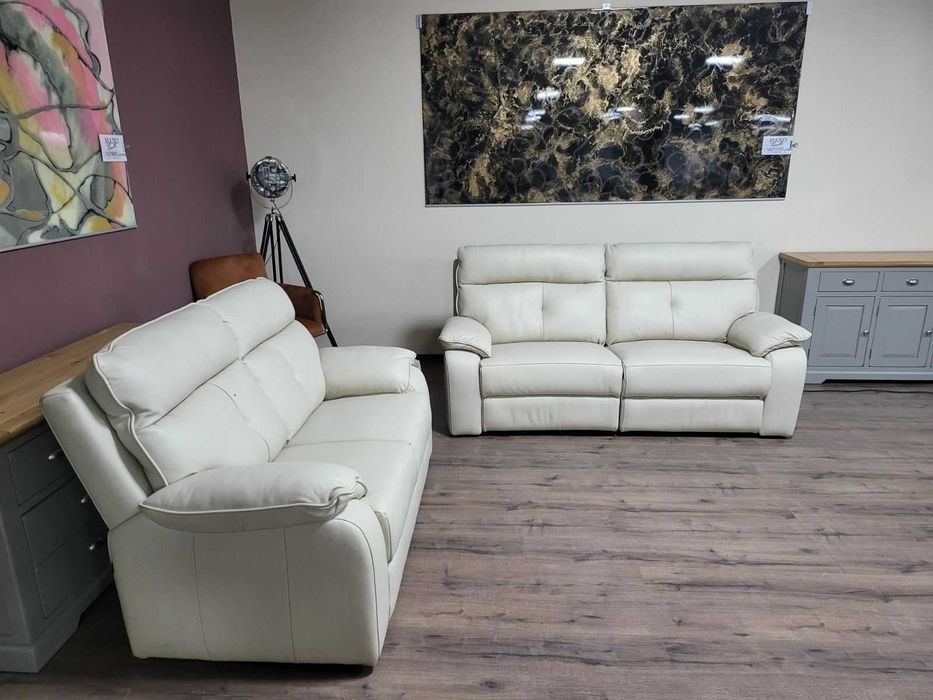 Италиански кремав кожен комплект дивани тройка и двойка Lugano