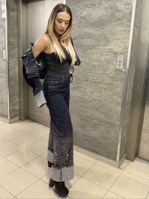 Сет дънки и дънково яке с камъни