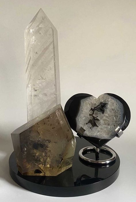 Decor Cristale-Cuart Transparent&Agat Negru&Cuart Fumuriu-Set Cristale