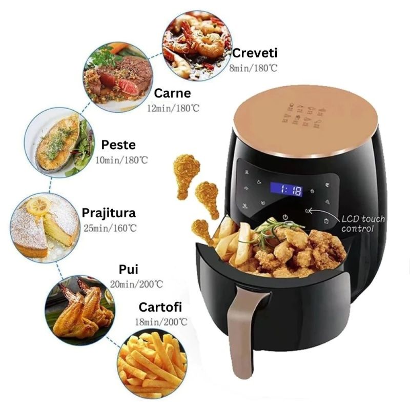 Friteuza Cu Aer Cald AirFryer Capacitate 6 L Si Afisaj Digital, LCD