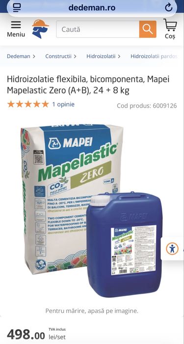 Hidroizolatie flexibila, bicomponenta Mapelastic Zero,24 + 8 kg