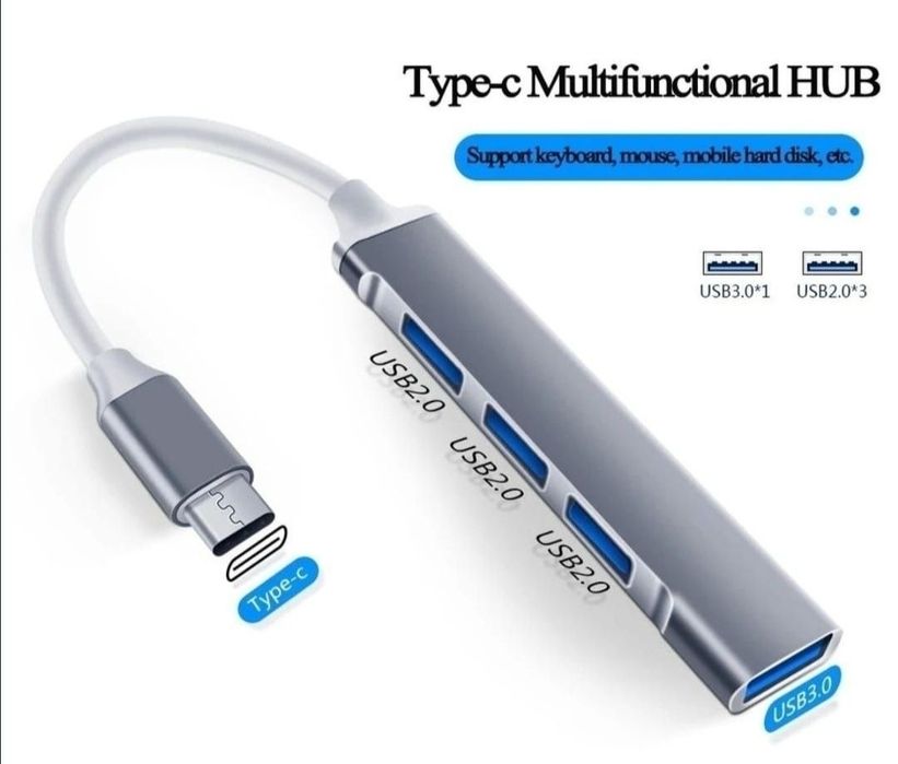 HUB Adaptor 4in1 Tip C USB, aluminiu