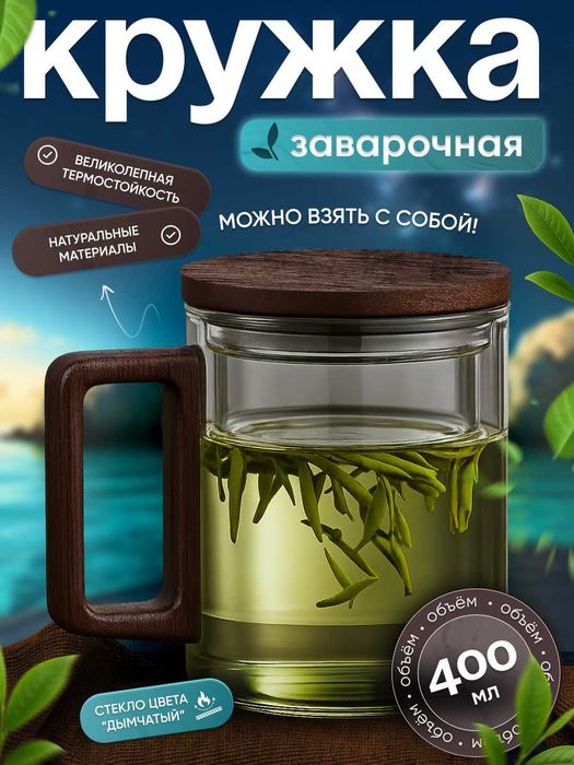 Кружка из боросиликатного стекла для заваривания чая 400 мл.
