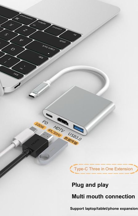 3in1 HDMI Tip C Adaptor Macbook Laptop Telefon etc