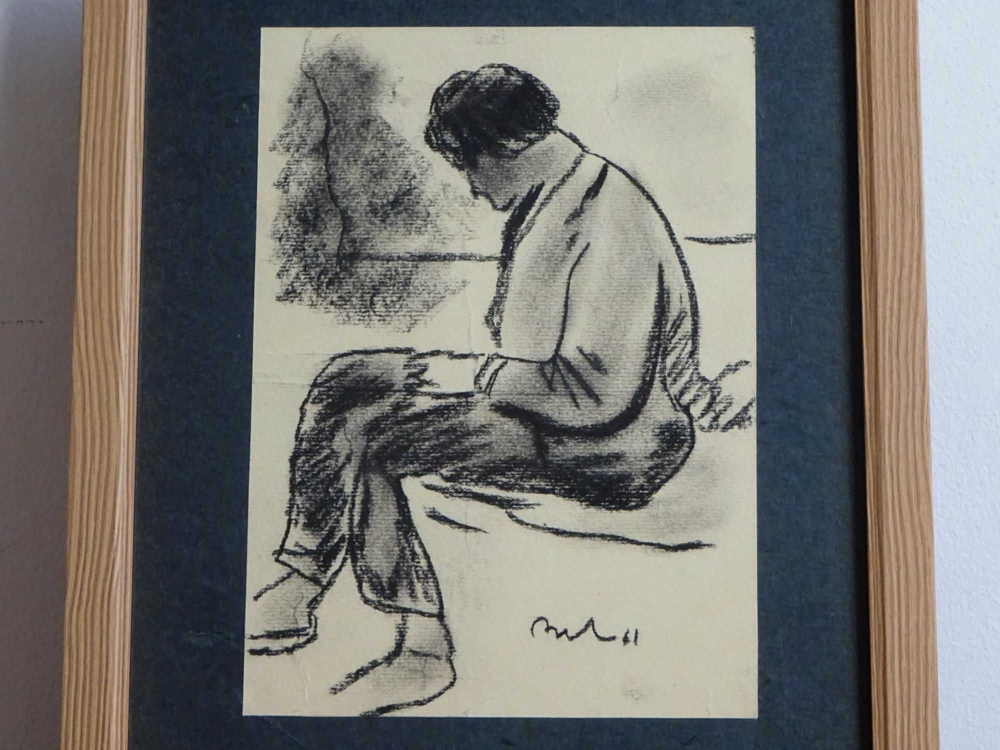 Corneliu Baba, ’Repaus’ | Tablou vechi, carbune pe hartie