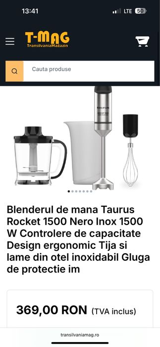 Blenderul de mana Taurus Rocket 1500 Nero Inox 1500 W NOU SIGILAT