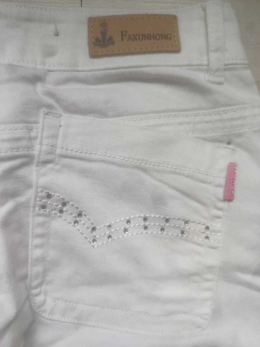 Blugi Albi Dama Embroidered Raw Mid Rise Cropped Jeans Size 30