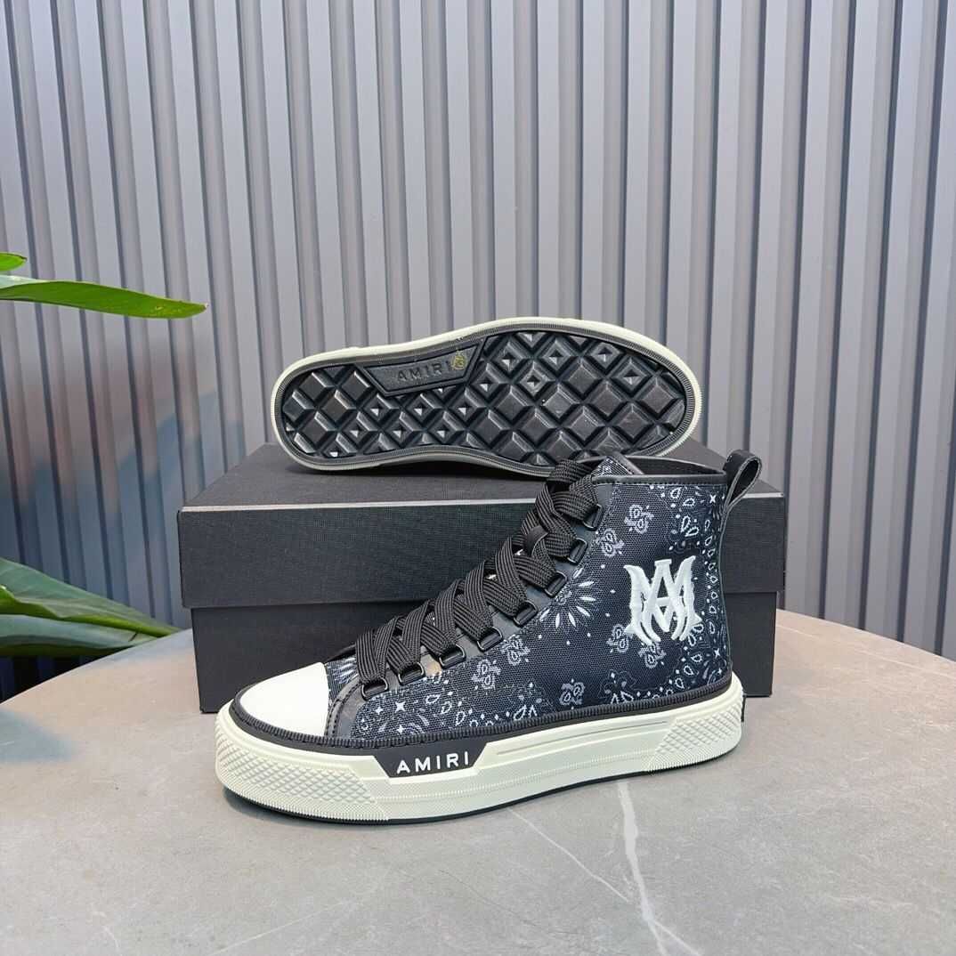 Adidasi Amiri High-Top Court Sneakers - Black/White Premium din Piele