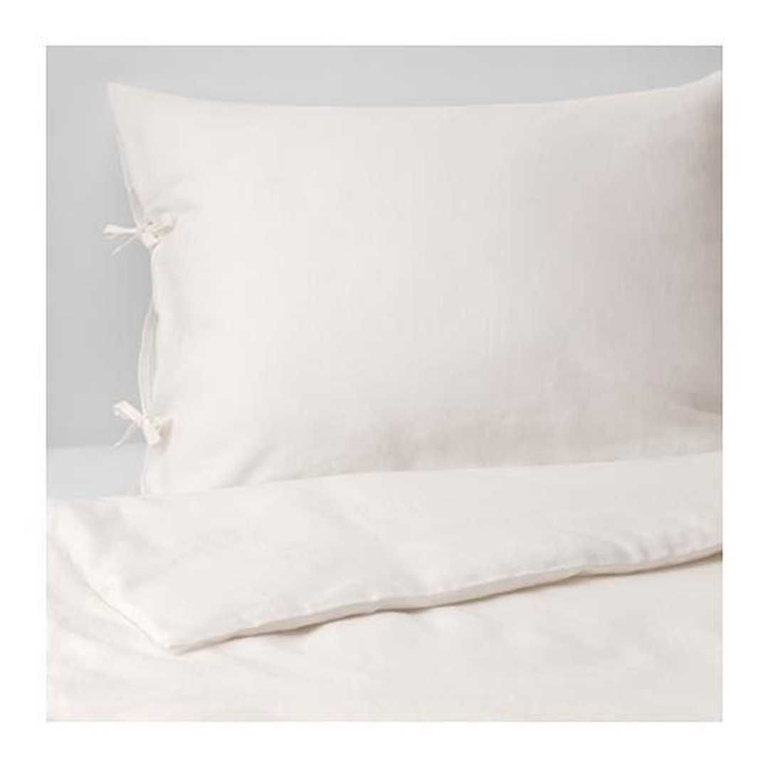 Lenjerie de pat Puderviva cu șnururi decorative (Ikea), alb, de in