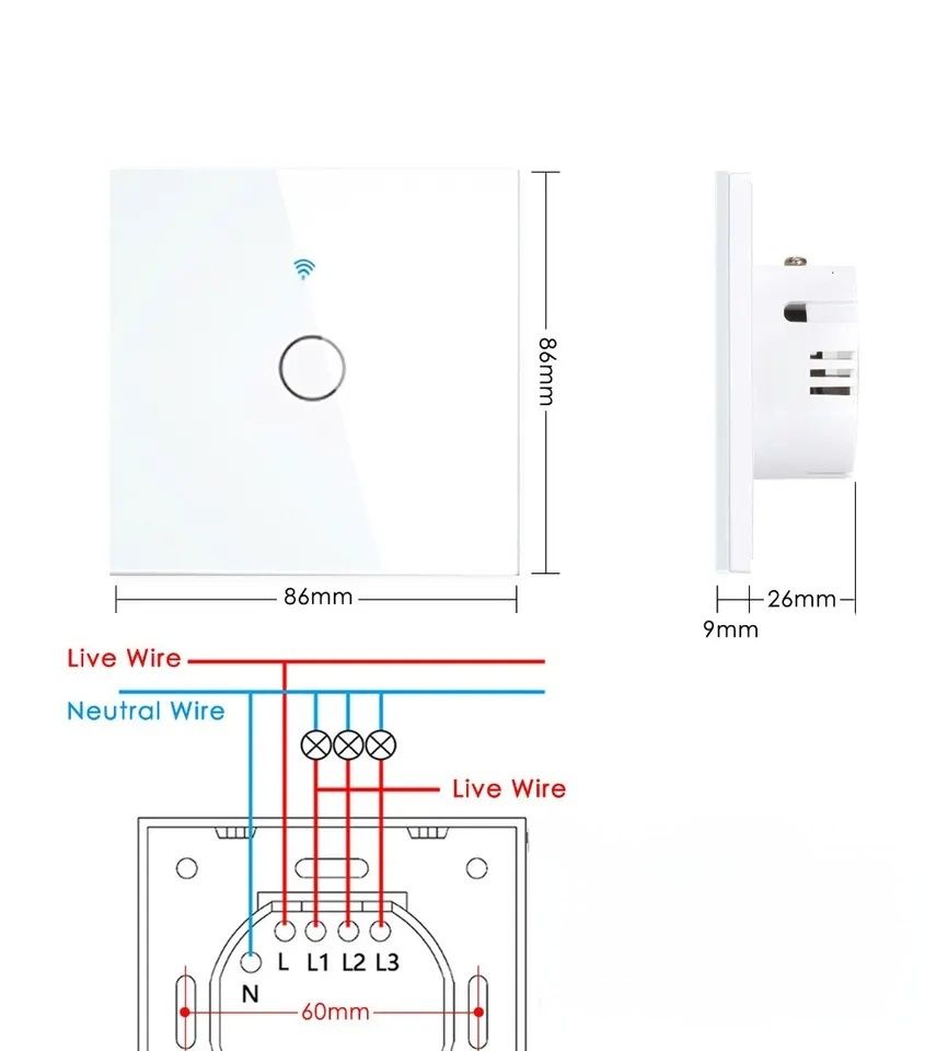 Întrerupător Smart WIFI, o fază, control vocal. Ignifug. Sticlă secure