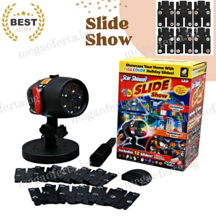 Детски Коледен Проектор Лазер 48 Сменяеми Картинки Коледа Рожден Ден