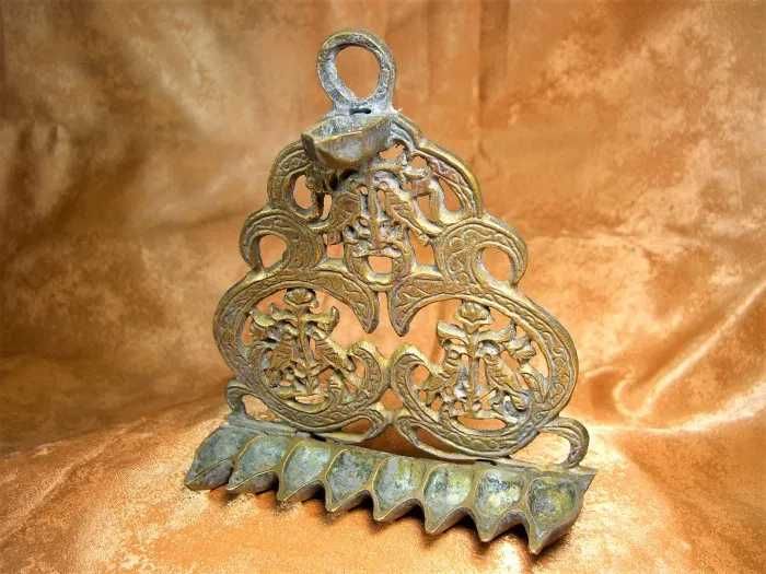 Iudaica, menorah arhaica bronz, sec 18, antique, colectie, cadou