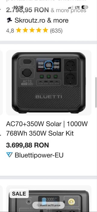 Bluetti Ac70 Centrala electrica\Generator\Baterie portabila