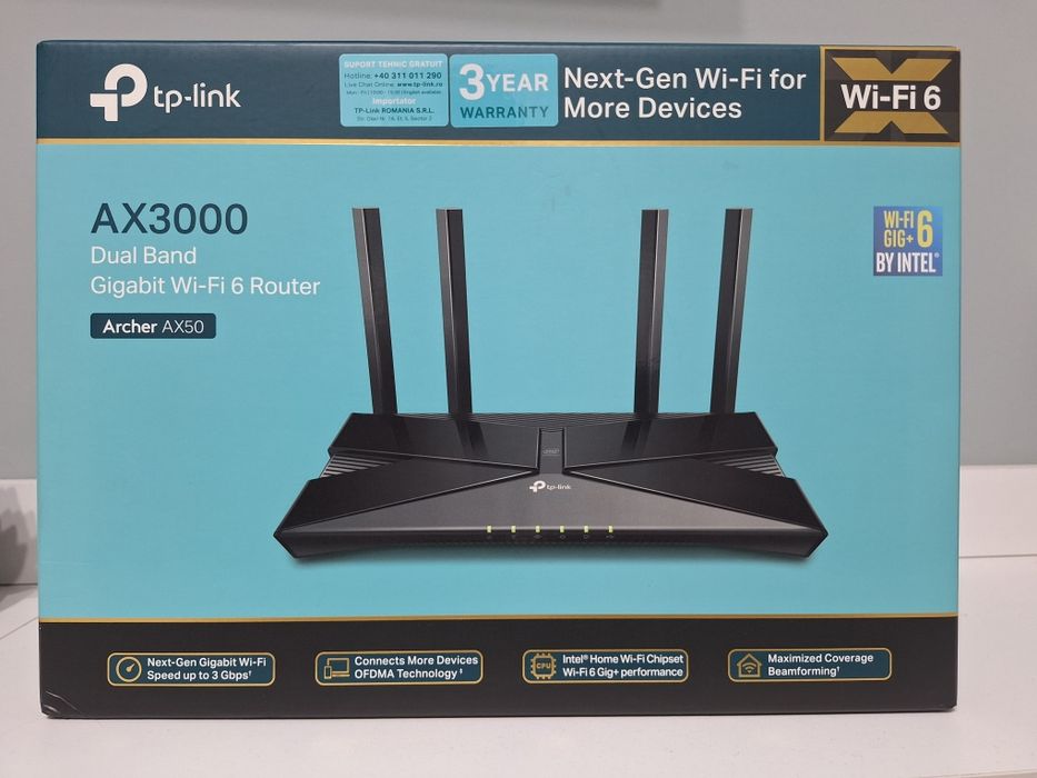 Router wireless TP-Link Archer AX50, Wi-Fi 6, AX3000, Dual-Band