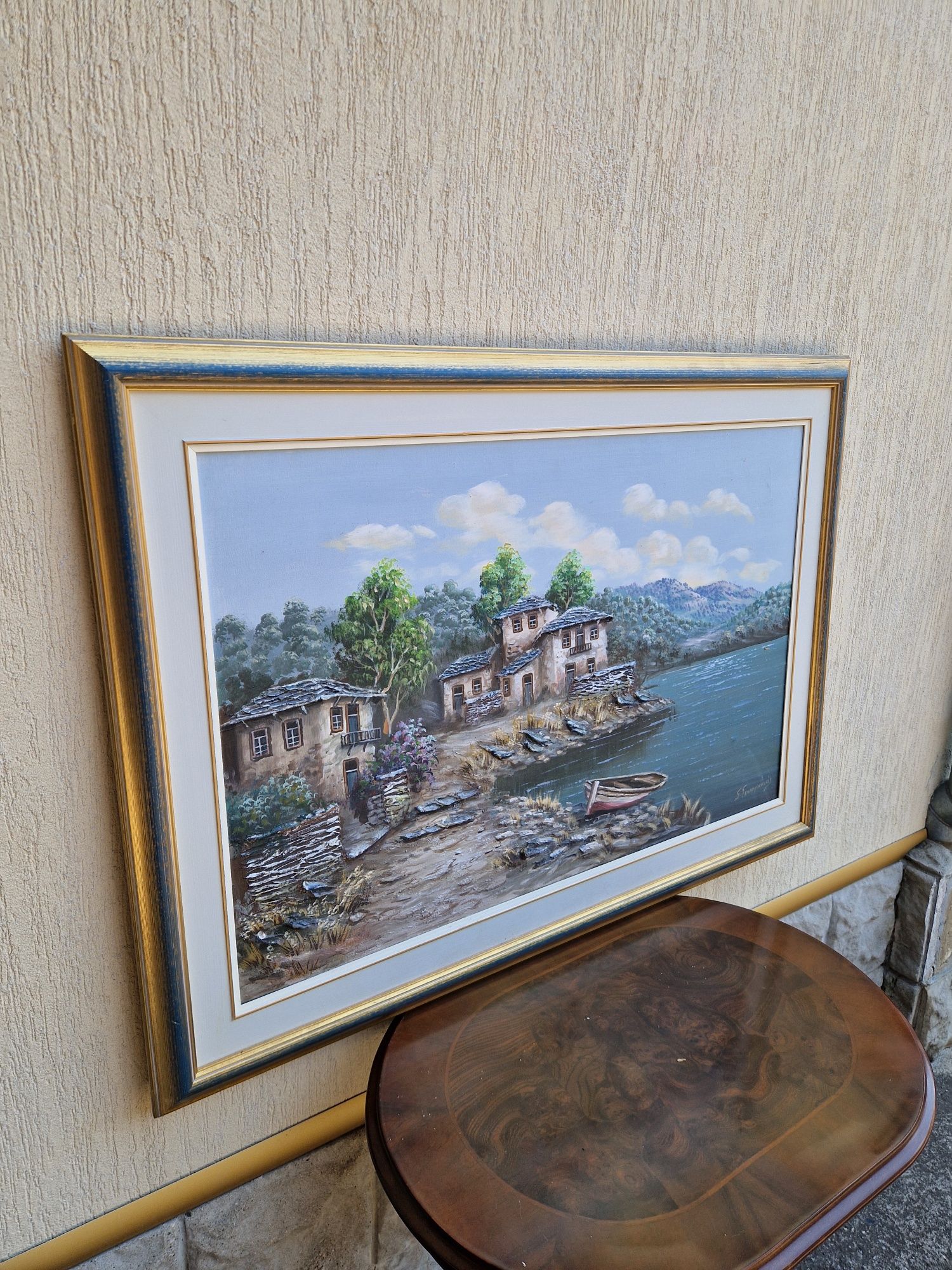 Превъзходна красива антикварна картина масло върху платно