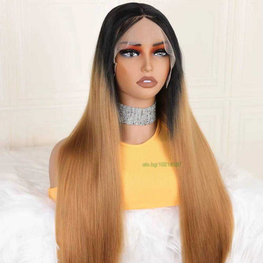 Руса синтетична перука с тъмни корени и дантела лейс фронт Lace Front