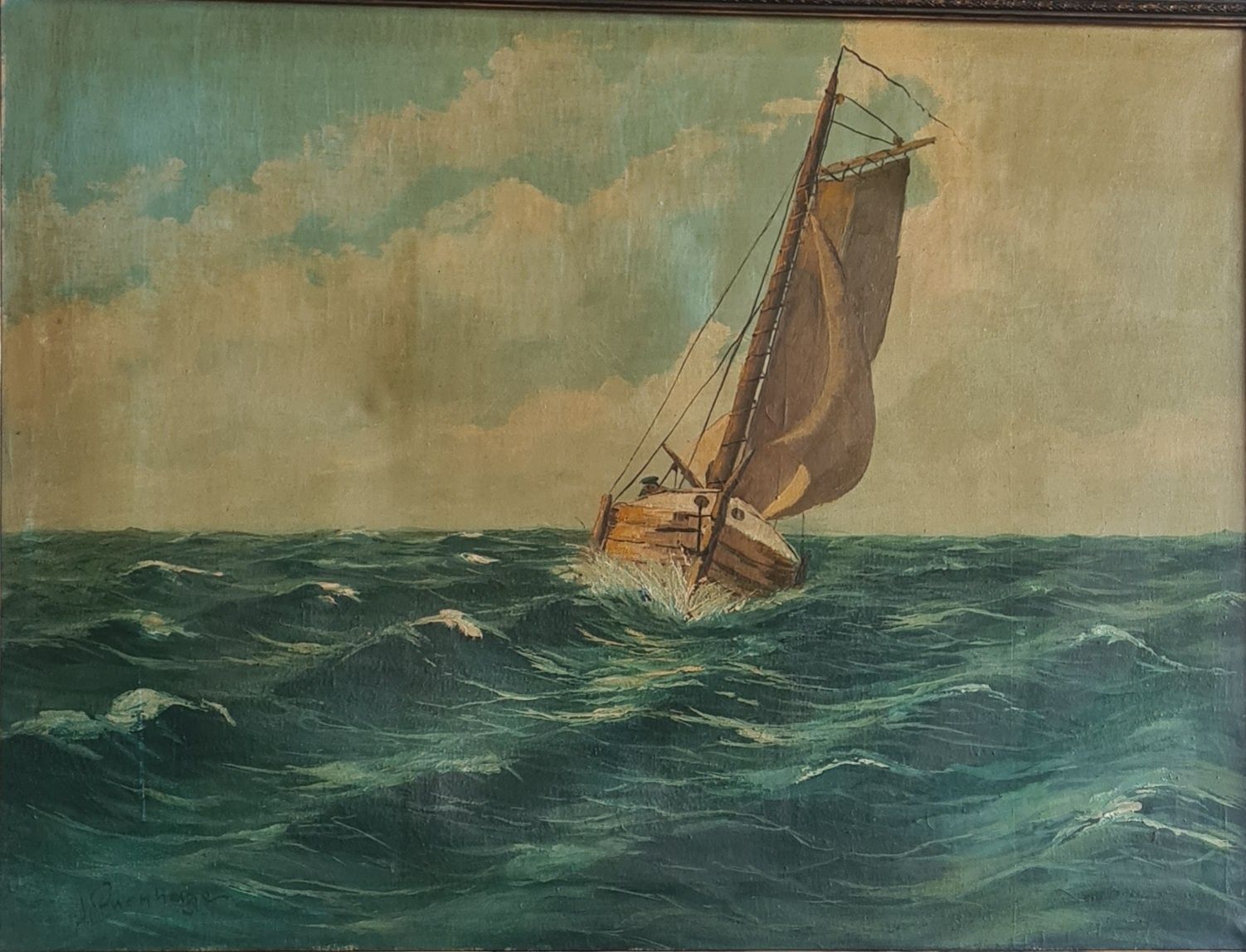 Картина,  Масло върху платно, Британско бурно море от 19-сти век!