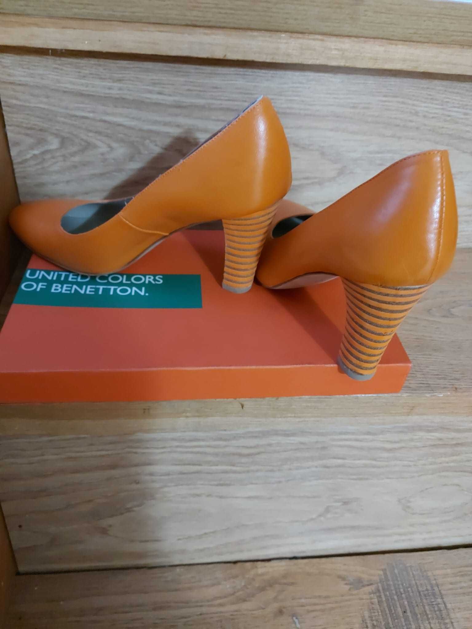 Pantofi piele portocalie Benetton marimea 40