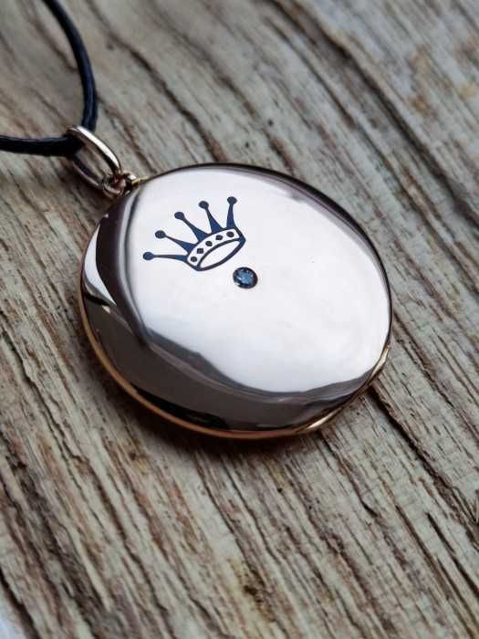 Pandantiv Aur 14K Sfanta Maria Pruncul Isus Email Diamant Poza Dubla