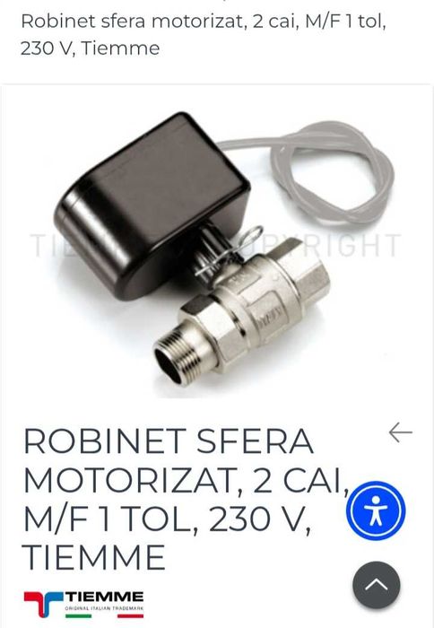 Robinet sfera motorizat, 2 cai, 1 toll Tiemme