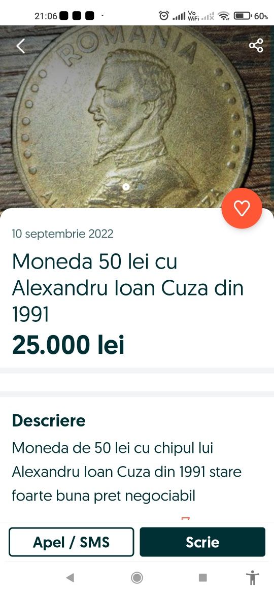 Vând lot 10 monede de 50 lei 1991 Alexandru Ioan Cuza