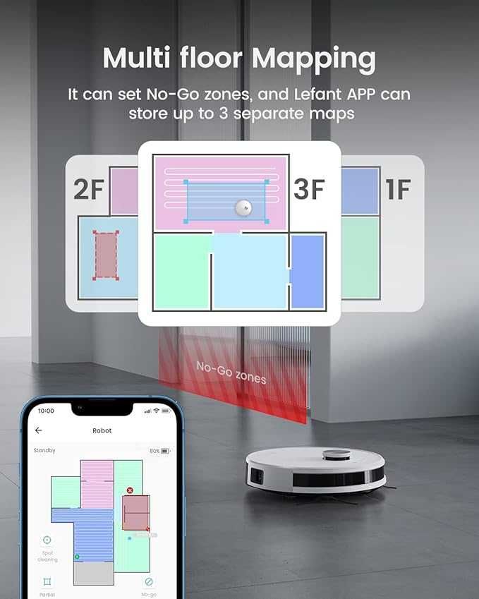 Прахосмукачка робот Lefant M1 Robot картографиране, WiFi, 4000Pa