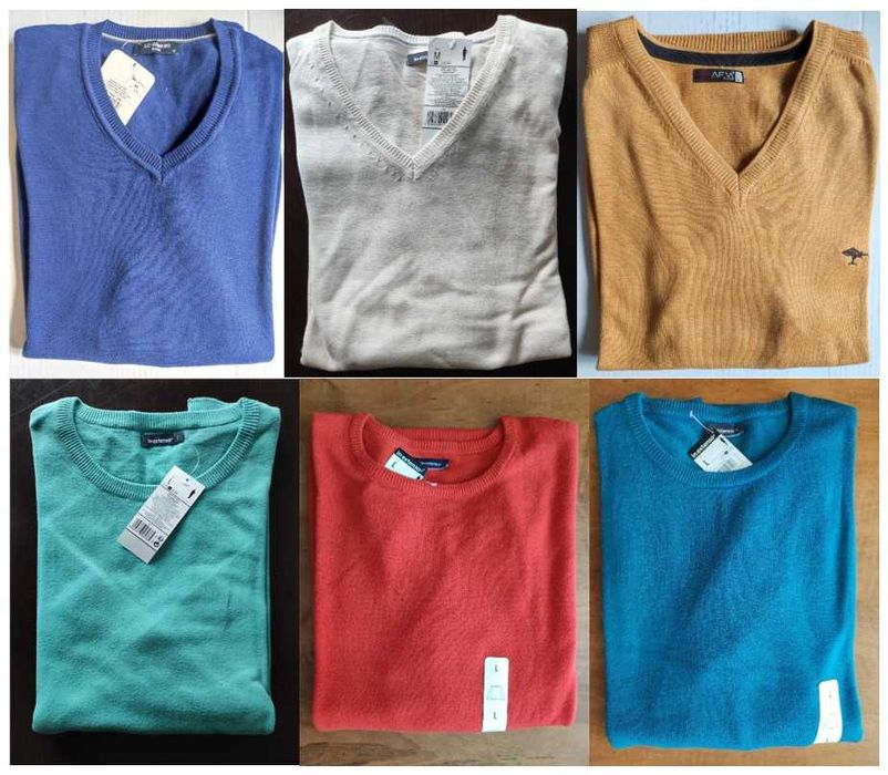 8 pulovere casual/bumbac/decolteu V/O, mar. M, noi, cu/fara eticheta