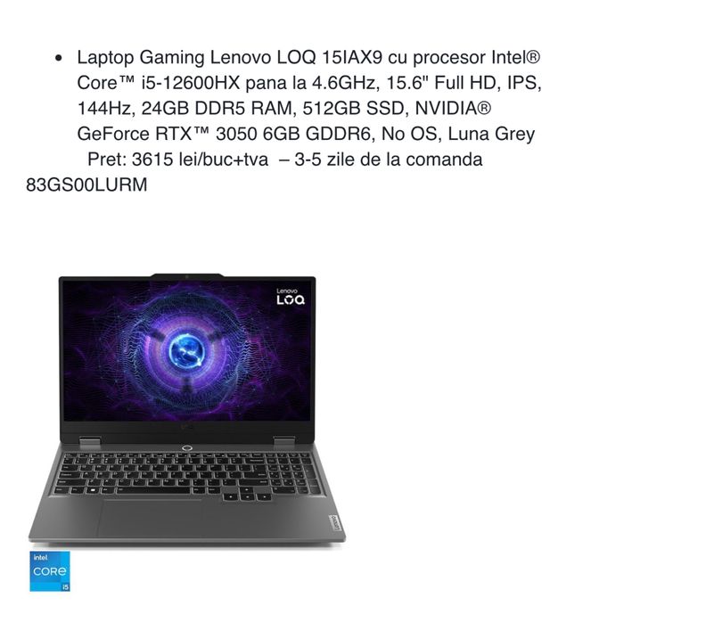 Vand Laptop Lenovo Gaming i5 24gb sigilat