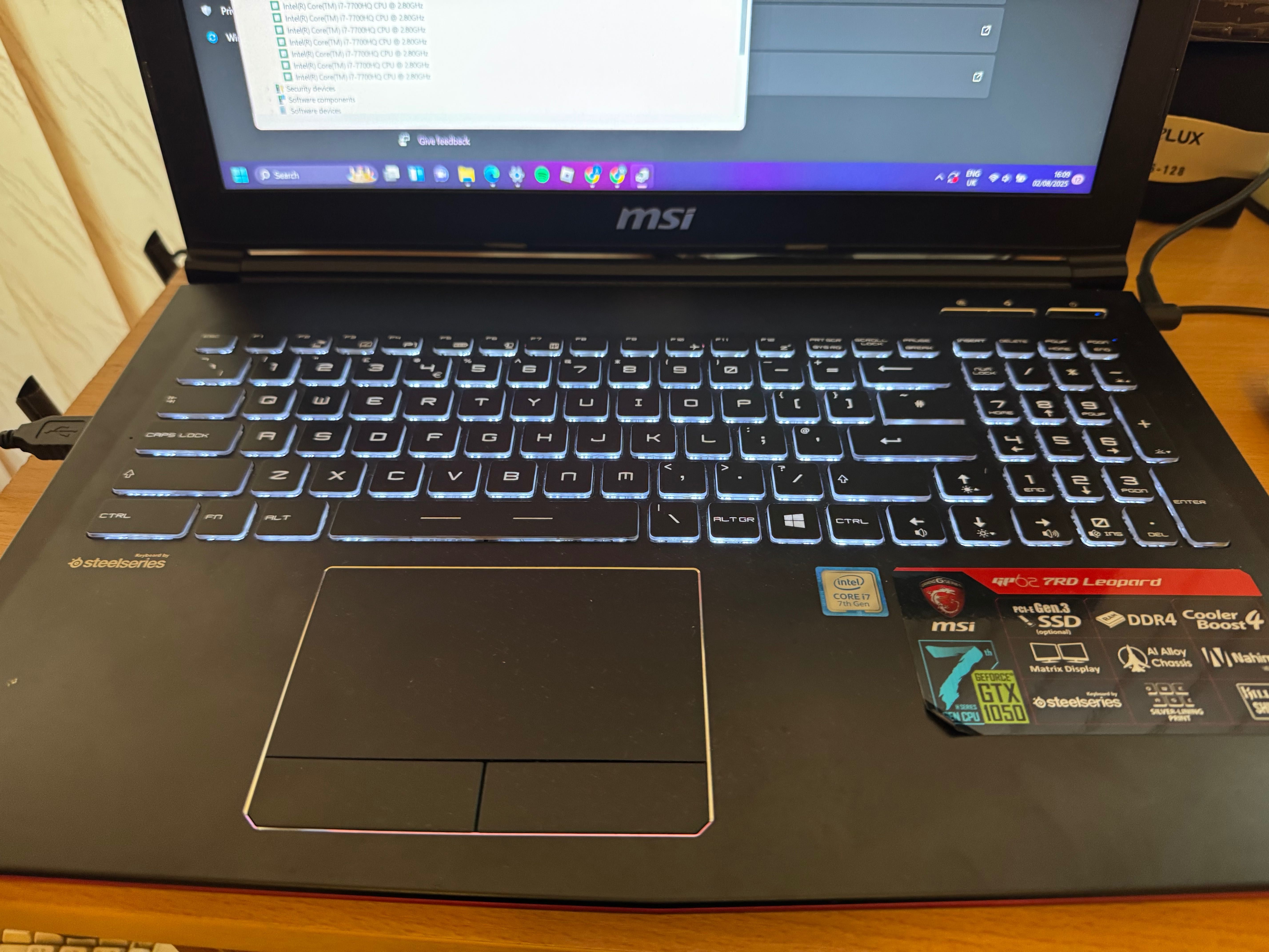 MSI GP62 7RD(Leopard)-011UK, i7-7700HQ, 15.6’’ full HD, GTX1050 2GB