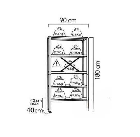 Стелаж метален 5 рафта , издържа 175кг на ниво,180х90X40см