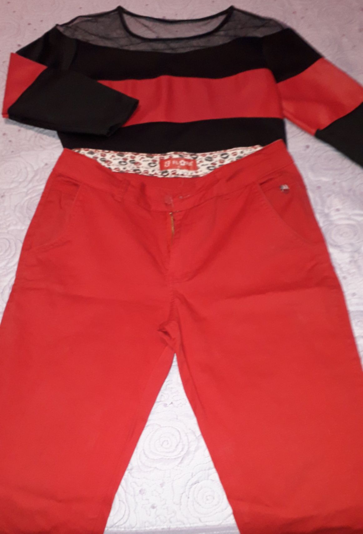 Блузка комбинация кожа с плат и летен панталон