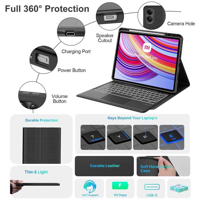 Кейс с BT тракпад клавиатура за Xiaomi Redmi Pad Pro 12.1” (2024)