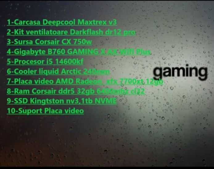 PC Gaming i5 14600k+rx7700xt 12gb+32gbddr5 GarantieCumparat 22.02.2025