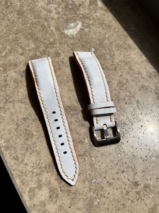 Curea 20mm ceas alb din piele naturala facuta pe comanda