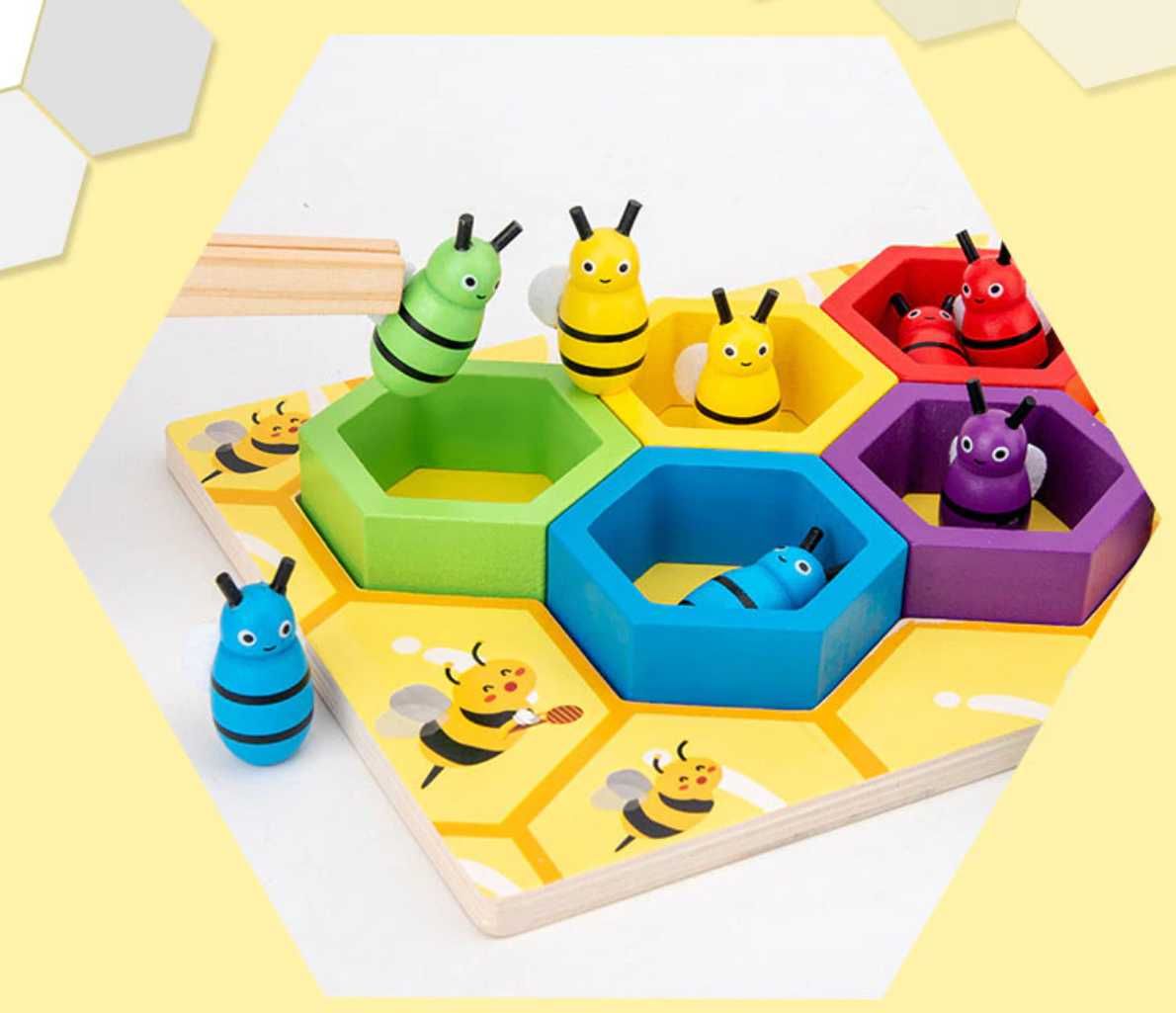 ТОП! Нов модел дървена игра - кошер с пчелички и хексагони от дърво