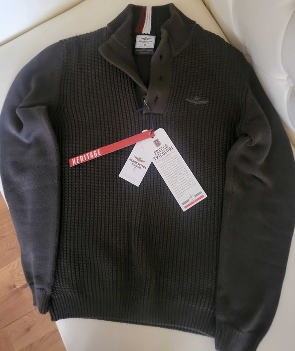 Pullover Aeronautica Militare, marime M, culoare verde - chaki