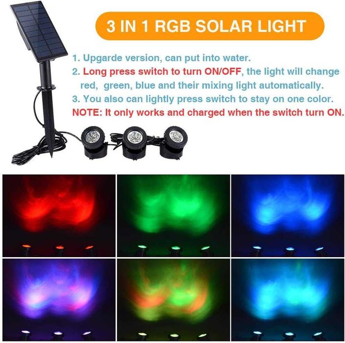 WisHomee Соларни лампи за открито. Потопяеми RGB LED фонтани