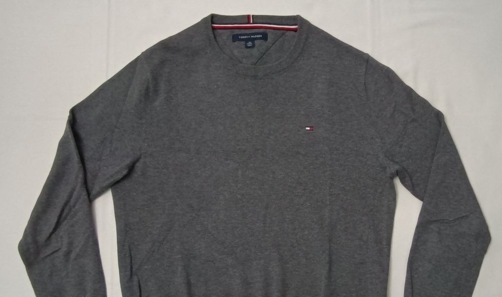 Tommy Hilfiger Pullover оригинален пуловер XS памучен сив пуловер