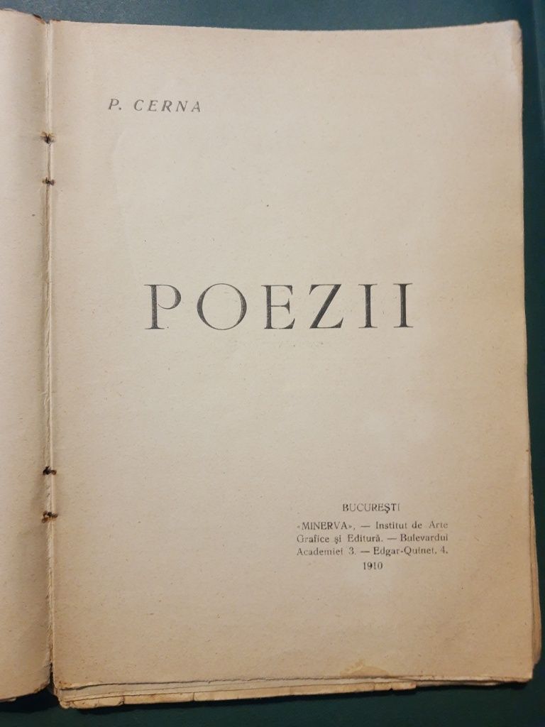 PANAIT CERNA, Poezii 1910 Ediție Princeps Editura Minerva București