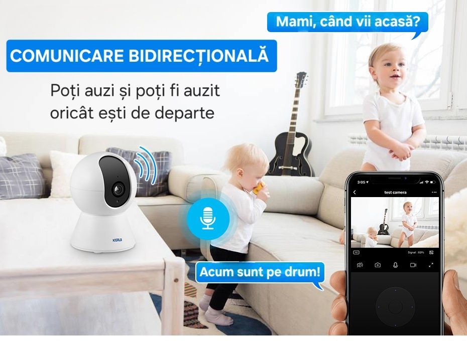 Cameră WiFi Tuya. Urmărire mișcare. Pan-Tilt-Zoom. Audio-Video. HD.