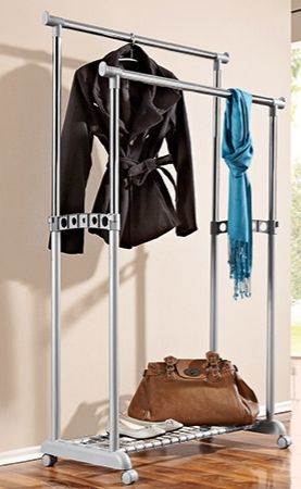 Двоен щендер за дрехи с рафт и регулируема височина