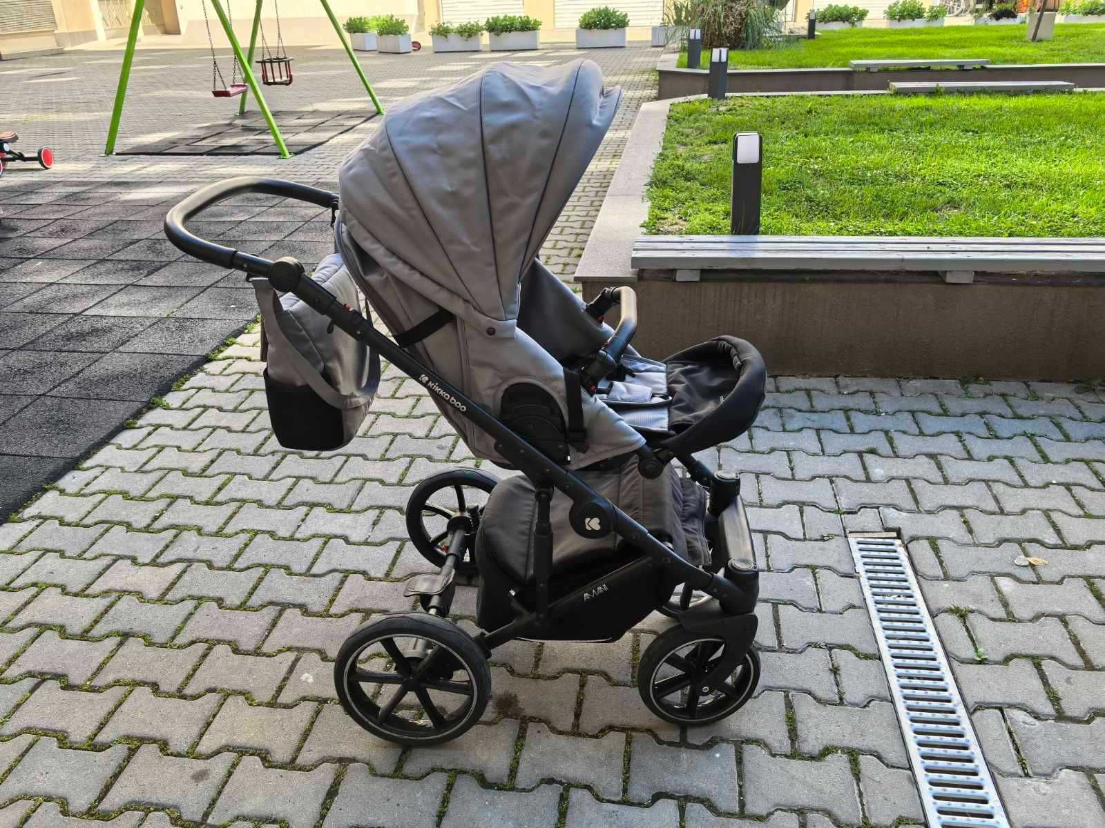 Бебешка сива комбинирана количка 3в1 с твърд кош Amani Grey