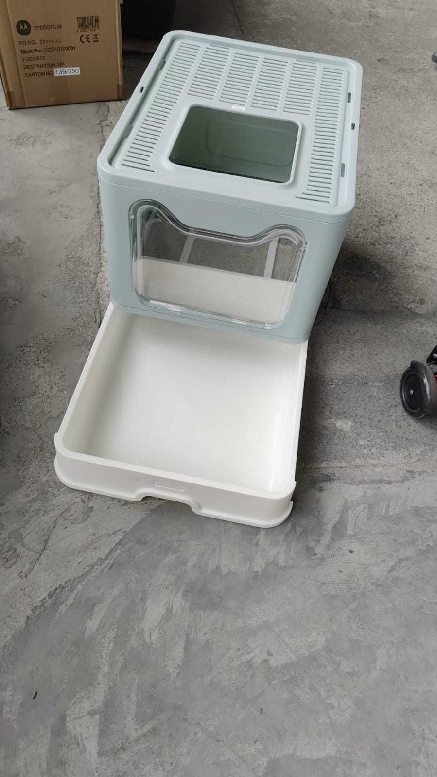 Litiera pentru pisici tip cutie gri/alb