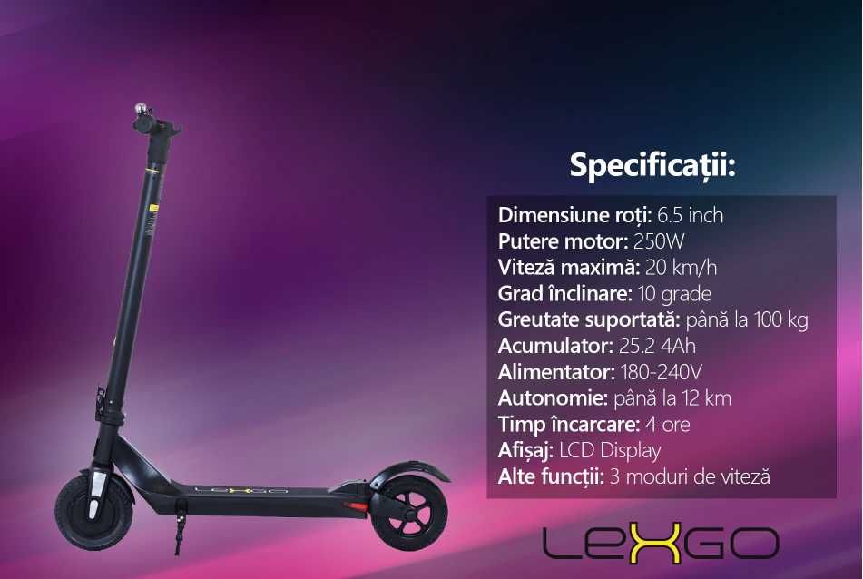 Trotineta Electrica Lex Go R6 Lite, Putere motor 250W ,Roti 6.5 inch