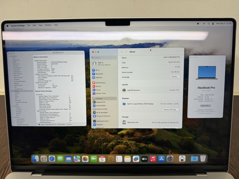 Apple Macbook Pro 16 (2023), M2 Max, 32 Gb RAM, 1 Tb SSD, Silver