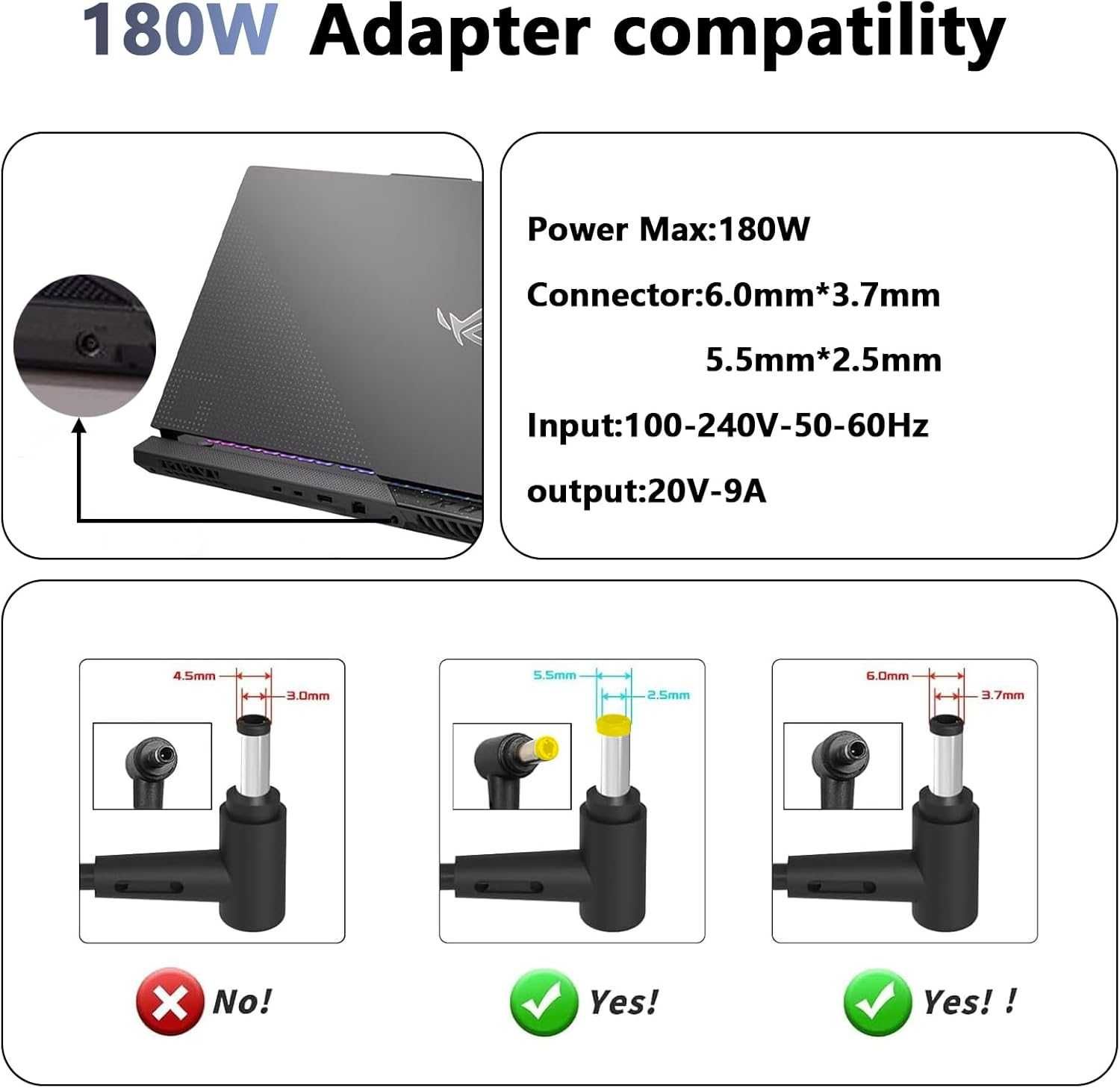 180W Зарядно за ASUS Rog Zephyrus G15 G14, TUF Gaming A15 A17 F15 F17