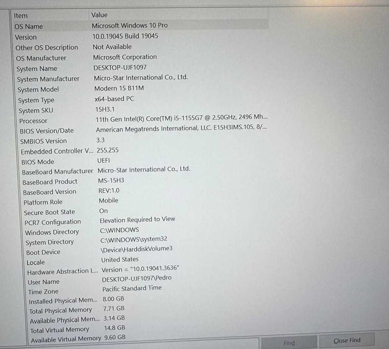 Laptop MSI i5-1155G7 / 512GB SSD + încărcător original - 1300 lei