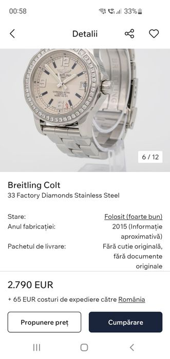 Breitling Colt 33mm schimb Bvlgari, Cartier, Chopard